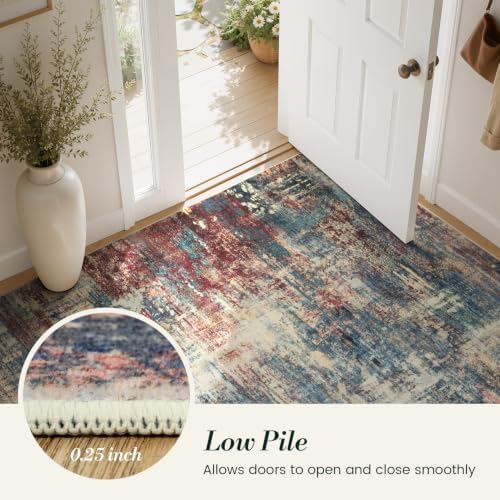 6x9 Washable Area Rug for Living Room, Rust Red and Slate Blue - Image 7
