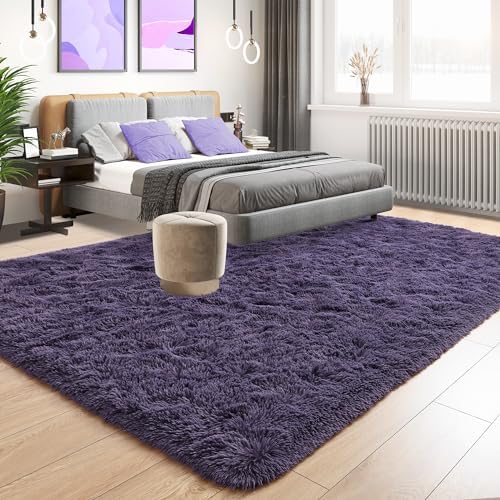 Tepook 6x9 Area Rugs for Living Room, Fluffy Gray Purple Rug for Bedroom - Image 3