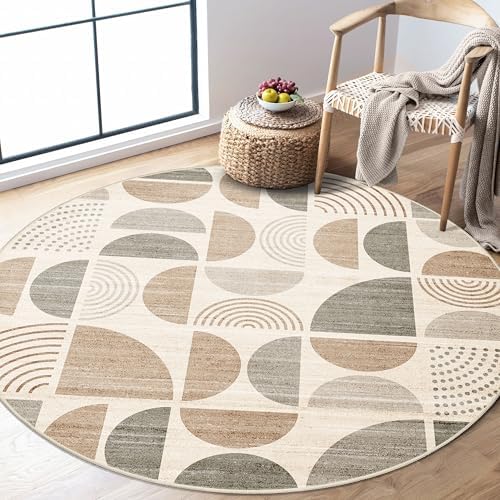 MUJOO Round Rugs 5ft, Circle Area Rug Washable Non Slip Modern Abstract by MUJOO