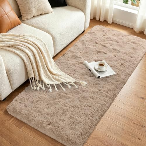 Noahas 2x10 Beige Fluffy Soft Runner Rug Non-Slip - Image 3