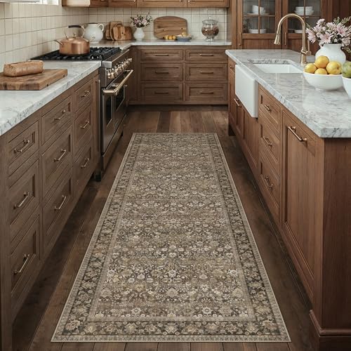 HUGEAR 3x10 Brown Vintage Floral Washable Runner Rug - Image 3