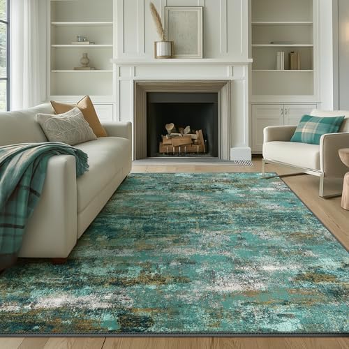 BEIMO 8x10 Area Rug for Bedroom, Turquoise Washable Abstract Non Slip Rug - Image 4