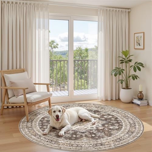 cotiled 6ft Round Living Room Area Rug, Traditional, Dark Brown - Image 7