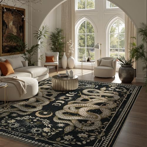 DCX 7x9 Snake Rug for Living Room: Gothic Washable Indoor Carpet Black - Image 2