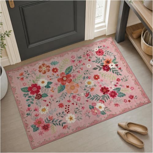 JOLLYVOGUE Floral Area Rug 2x3, Washable Rug by JOLLYVOGUE