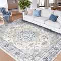 CAPALOCA 9x12 Washable Nursery Girls Low Pile Area Rug Blue White by CAPALOCA