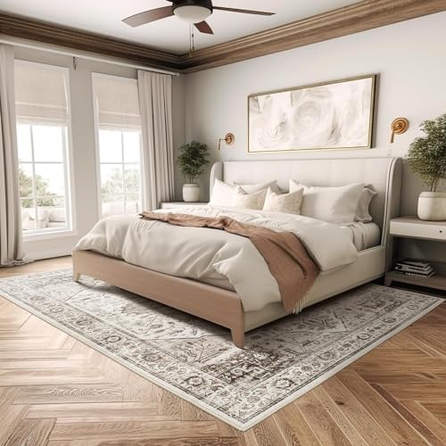 Washable 8x10 Area Rugs, Non Slip Living Room Rug Brown - Image 4