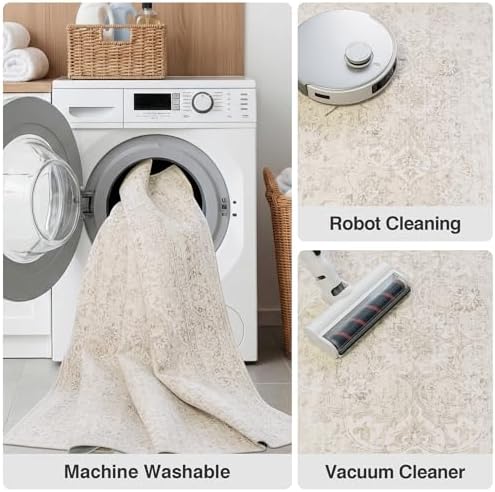 FMFUNCTEX 3x5 Washable Beige Neutral Vintage Floral Area Rug - Image 5