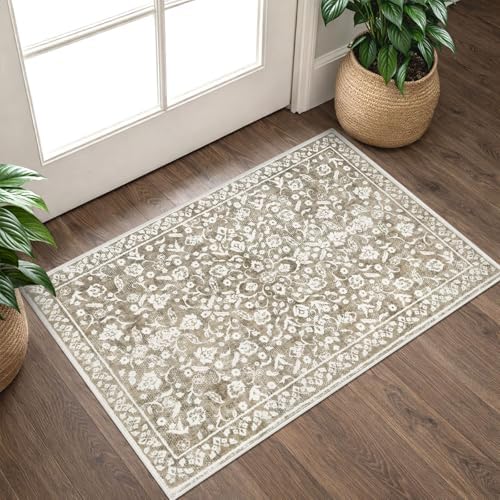 Vintage Washable Entryway Rug 2x3 Small Area Rug Non Slip Door Mat by SILOLOOM