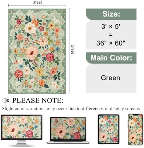 DUKINO 3x5 Area Rug, Floral Washable Rug - Image 2