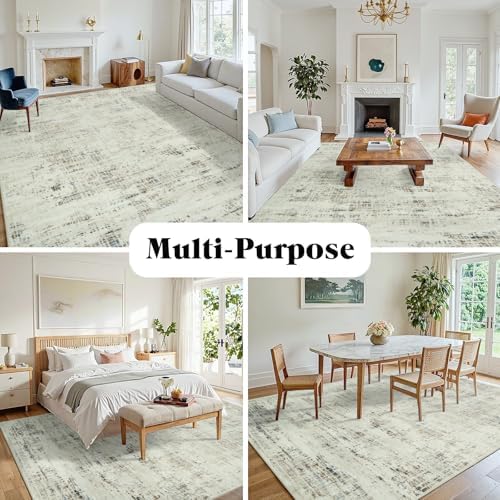 10x14 Washable Area Rug for Living Room Bedroom: Non-Slip Modern Gray White - Image 3