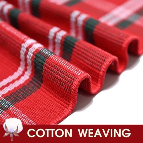 Christmas Red Green White Plaid Rug 8x10 ft, Extra Large Cotton Hand-Woven - Image 6