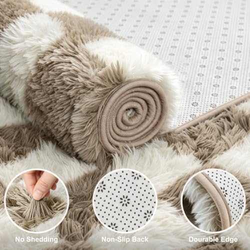Large Shag Area Rug for Bedroom, 9x12 Ft Beige and White Area Rug Classic - Image 4