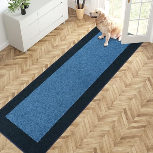 PURRUGS Hallway Runner Rug, Light Blue & Navy by PURRUGS