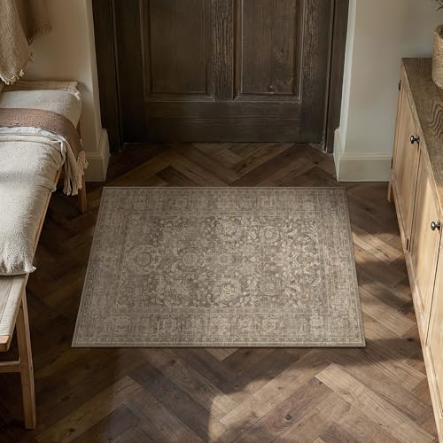 HUGEAR Entryway Area Rugs 2x3 Light Brown Vintage Rug by HUGEAR