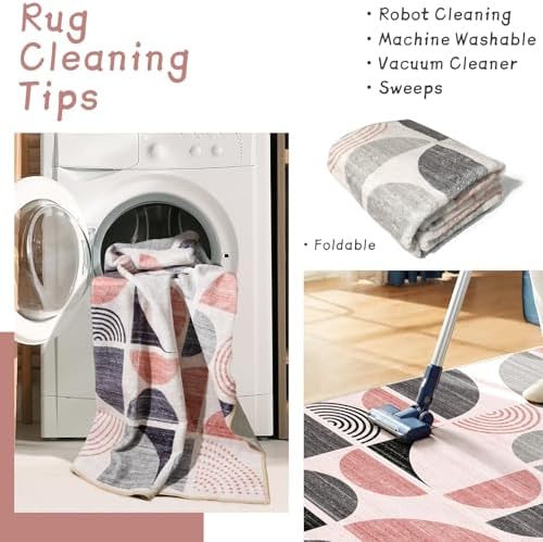 MUJOO Round Rug 4ft Small Circle Area Rug Washable Non Slip Modern Abstract - Image 4
