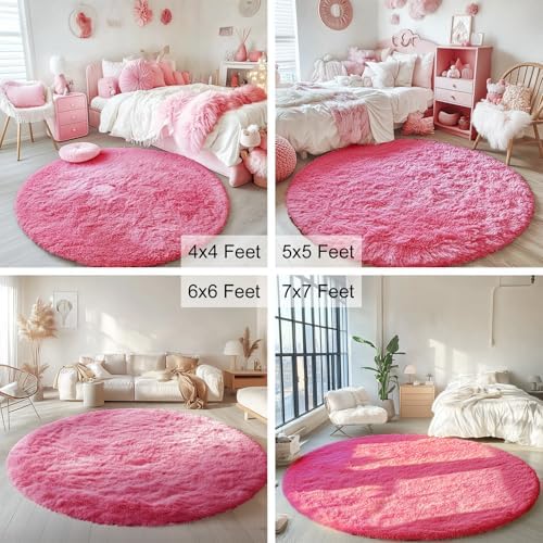 OLANLY Hot Pink Round Rugs for Bedroom - Image 3