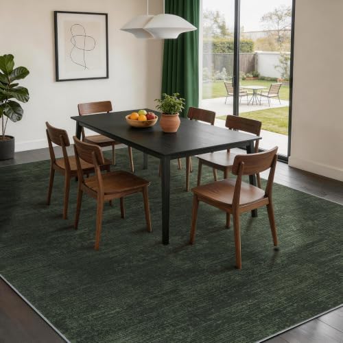 5x7 Washable Area Rug, Dark Green Solid Area Rugs - Image 3