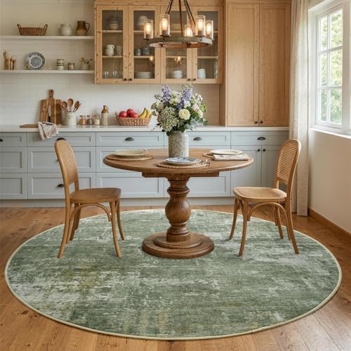 4ft Round Abstract Washable Area Rug - Image 4