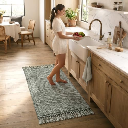 Collive Boho Sage Green Kitchen Runner Rug by Collive