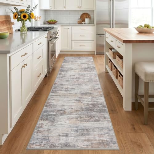 KOZYFLY Modern Hallway Runner, 2.6x8 Washable Rug Runner Multi-Grey - Image 2