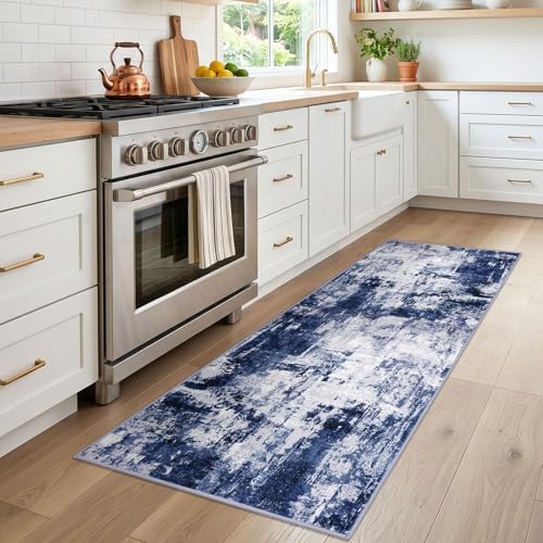 KOZYFLY Modern Runner Rug 2x6 Navy Blue Washable Kitchen Runner - Image 3