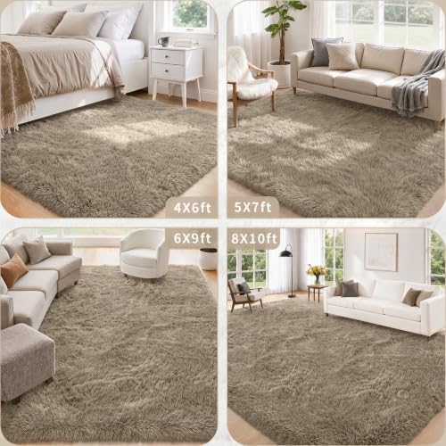 5x7 Area Rugs for Living Room Bedroom, Ultra Soft Fluffy Shag Rug Gray Beige - Image 5