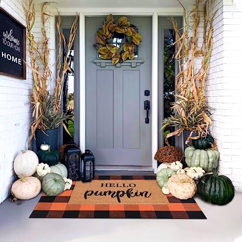 Orange and Black Plaid Rug, Cotton Washable Hand-Woven Rug - Image 4