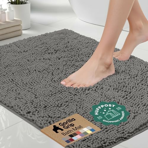 GORILLA GRIP Bath Rug Mat for Bathroom, Absorbent Chenille, 36x24 Charcoal by GorillaGrip