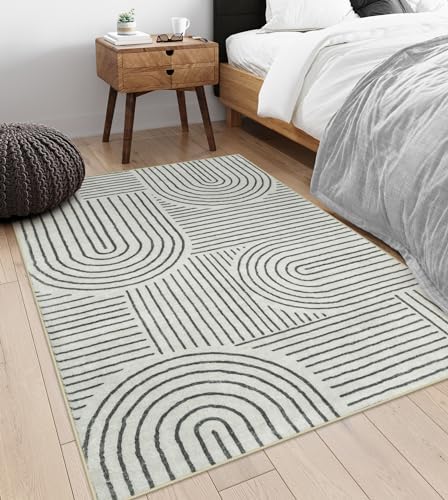 Lahome Abstract Bedroom Rug, Soft Black 4x6 Rug Washable Rugs - Image 4