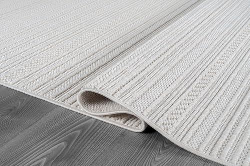 Luul Home Micro Loop Indoor Rug White 8x10 Boho Geometric Neutral Area Rugs - Image 4
