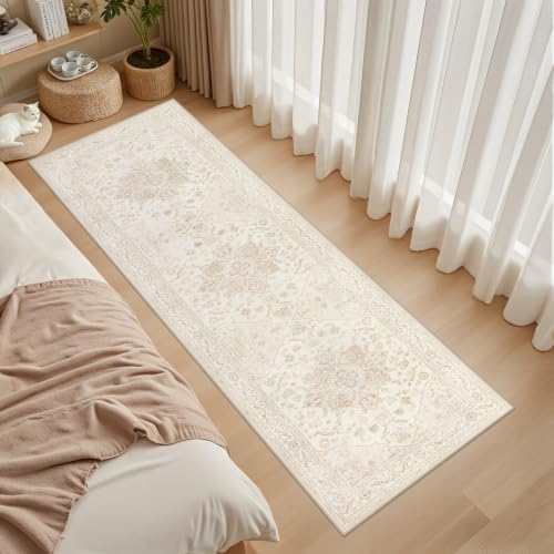 2x14 Hallway Washable Runner Rug: Kitchen Carpet Beige White - Image 3