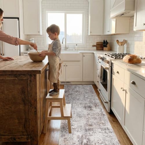 2x8 Washable Kitchen Runner Rug: Modern Abstract Low Pile Rugs BrickGray - Image 2