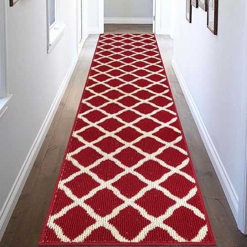 SHACOS Red Runner Rug 2x8 ft Washable Non Slip Low Pile Entryway Rug Runner by SHACOS