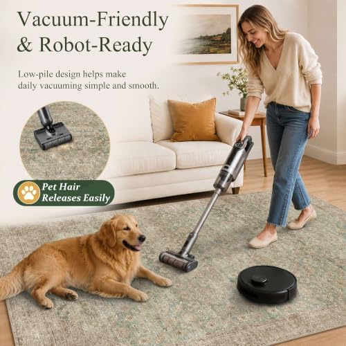 4x6 Washable Boho Area Rug, Non-Slip Moss Bedroom Carpet - Image 3
