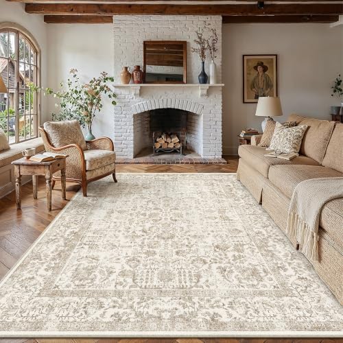 PureCozy Light Brown Area Rug 6x9 Vintage Floral - Image 2