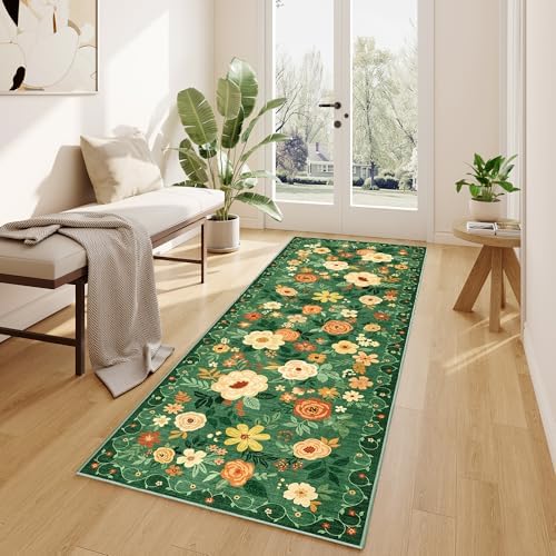 DUKINO 2x6 Runner Rug for Hallway Washable Kitchen Rugs Non Slip Dark Green - Image 3