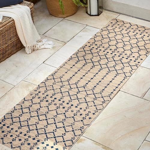 JONATHAN Y Moroccan Geometric Indoor Outdoor Runner Rug 2X8 Beige/Navy - Image 3