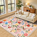 PLHXFR Area Rug Living Room: 4x6 Floral Washable Boho Soft Carpet Beige by PLHXFRSoftAreaRugs