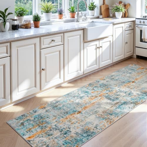 2x7 Blue Rug Runners for Hallways Kitchen Runner Rug Non Slip Washable Black - Image 4