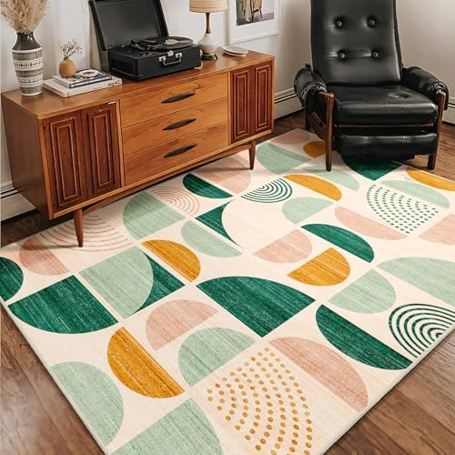 MUJOO Green Rug Boho Washable, 4x6.5 Area Rugs - Image 6