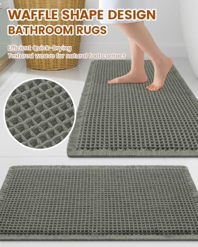 Smiry Waffle Bath Mat 59X35, Extra Soft Absorbent Bathroom Rugs - Image 3