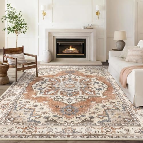 6x9 Washable Area Rug: Vintage Neutral Soft Non Slip Thin Large Floor Carpet - Image 3