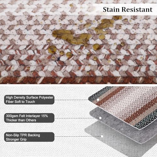 RUGSREAL 9x12 Braided Rug Washable Non Slip Living Room Bedroom Area Rugs - Image 3
