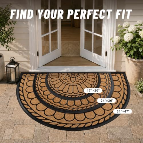 Mibao Half Round Door Mat, Non-Slip Welcome Entrance Way Mat, Durable Rubber - Image 5