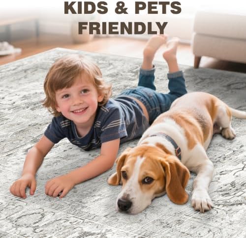 Washable 2.6x10 Runner Rug, Non Slip Hallway Rugs Ivory/Gray - Image 5
