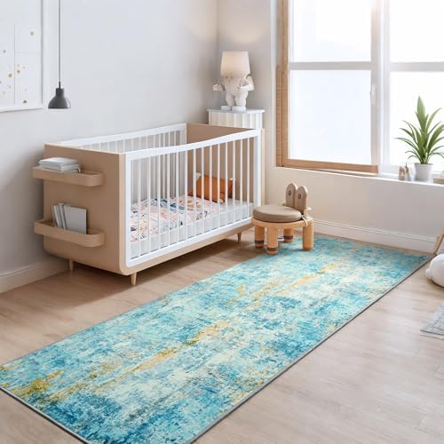 2x6 Teal Blue Rug Runners for Hallways Kitchen Runner Rug Non Slip Washable - Image 2
