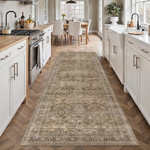 HUGEAR 2'6''x8 Brown Vintage Distressed Washable Runner Rug - Image 3