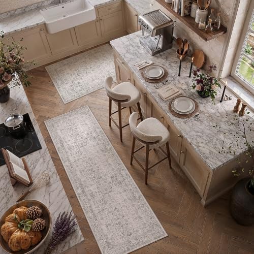 PureCozy Gray Area Rug Set of 2 2x3+2x6 Vintage Floral by PureCozy