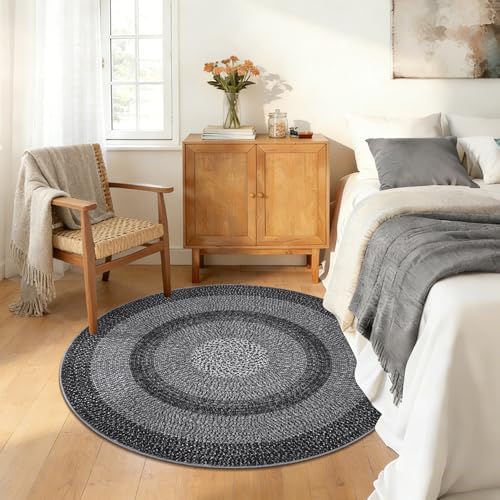 RUGSREAL Modern Bordered Round Area Rug 4ft Washable Bedroom Circle Rugs - Image 2